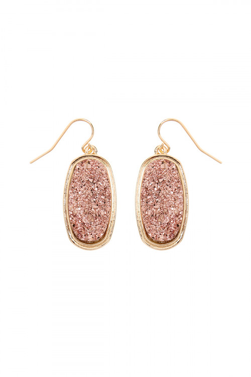 S23-8-2-VE2372GDCP - CHAMPAGNE 1.25 inches OVAL DRUZY HOOK EARRINGS/6PAIRS