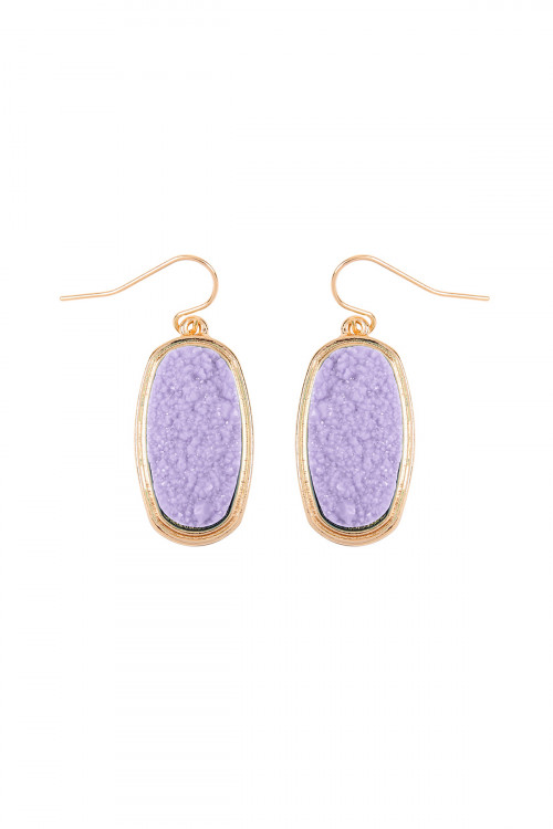 S23-8-2-VE2372GDLV - LAVENDER 1.25 inches OVAL DRUZY HOOK EARRINGS/6PAIRS