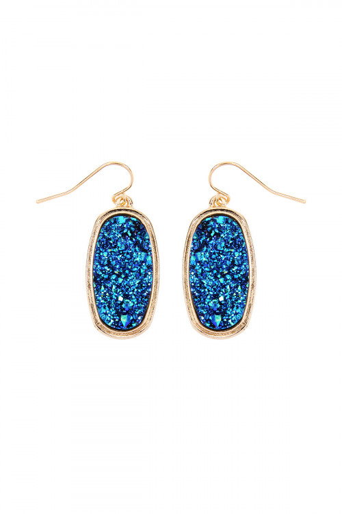 S23-8-2-VE2372GDMBL - MONTANA BLUE 1.25 inches OVAL DRUZY HOOK EARRINGS/6PAIRS