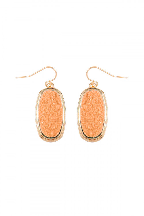 S23-8-2-VE2372GDPE - PEACH 1.25 inches OVAL DRUZY HOOK EARRINGS/6PAIRS