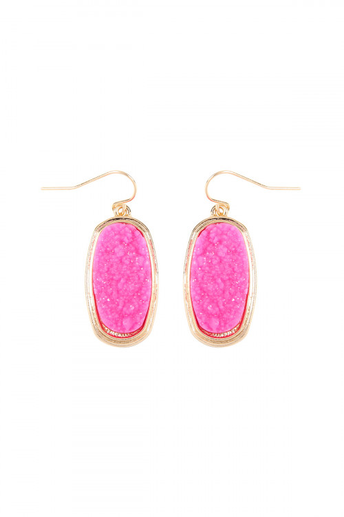 S23-8-2-VE2372GDPK - PINK 1.25 inches OVAL DRUZY HOOK EARRINGS/6PAIRS