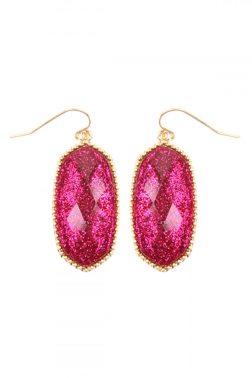 SA3-3-4-VE2393WGFU FUCHSIA FACETED HEXAGON GLITTERS DROP EARRINGS/6PAIRS