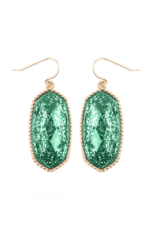 SA3-1-2-VE2393WGGR GREEN FACETED HEXAGON GLITTERS DROP EARRINGS/6PAIRS