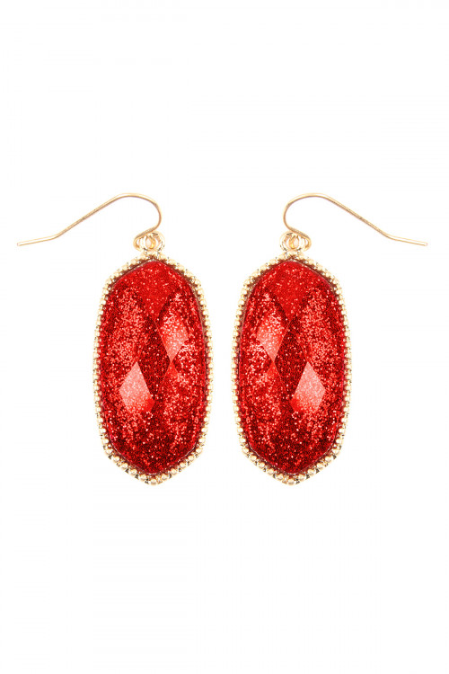 SA3-1-2-VE2393WGRD RED FACETED HEXAGON GLITTERS DROP EARRINGS/6PAIRS