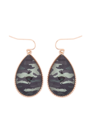 A1-3-4-VE2397GDCA2 - CAMOUFLAGE FACETED GLITTERY TEARDROP EARRINGS/6PAIRS