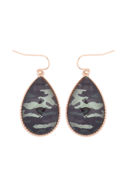 A1-3-4-VE2397GDCA2 - CAMOUFLAGE FACETED GLITTERY TEARDROP EARRINGS/6PAIRS