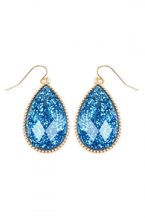 SA3-3-2-VE2397WGBL BLUE FACETED GLITTERY TEARDROP EARRINGS/6PAIRS