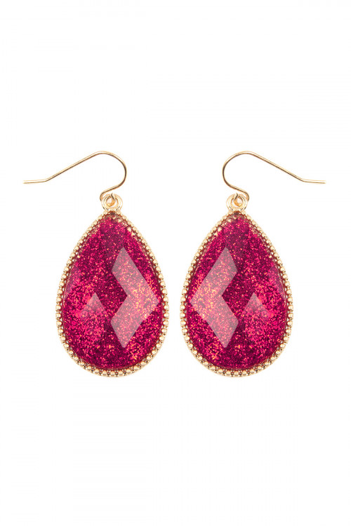 SA3-3-2-VE2397WGFU FUCHSIA FACETED GLITTERY TEARDROP EARRINGS/6PAIRS