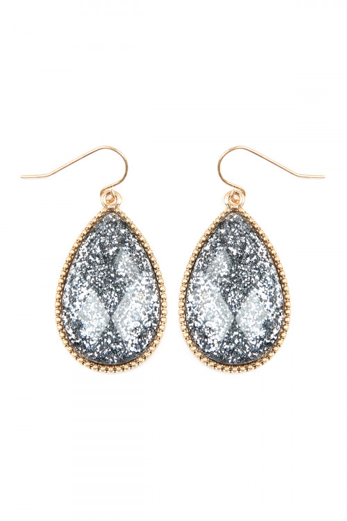 SA3-1-4-VE2397WGGY GRAY FACETED GLITTERY TEARDROP EARRINGS/6PAIRS