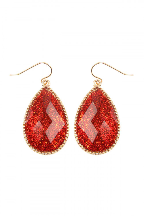 SA3-1-4-VE2397WGRD RED FACETED GLITTERY TEARDROP EARRINGS/6PAIRS
