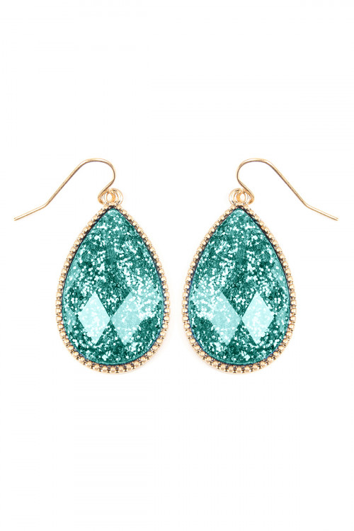 SA3-1-4-VE2397WGTQ TURQUOISE FACETED GLITTERY TEARDROP EARRINGS/6PAIRS