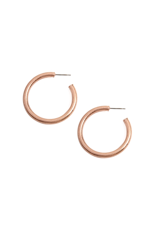 S4-6-2-VE2418WRG - 1.5" POST HOOP EARRINGS - MATTE ROSE GOLD/6PCS