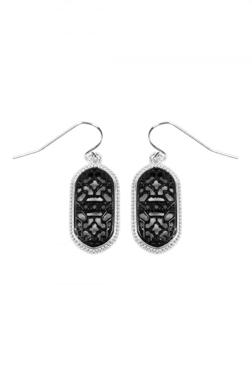 A1-2-3-VE2464RHBK SILVER BLACK FILIGREE OVAL DROP EARRINGS/6PAIRS