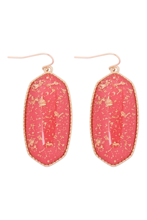 A1-2-3-VE2589GDCO - OVAL STONE W/ GOLD SPECKS EARRINGS - CORAL/1PC