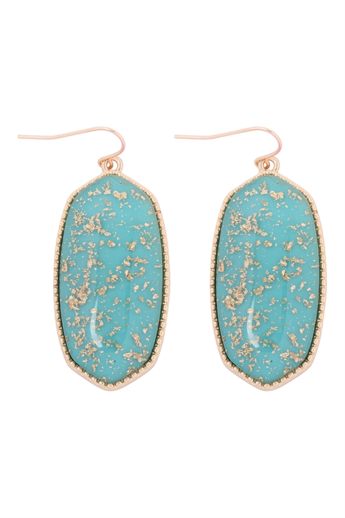 A1-1-2-VE2589GDTQ - OVAL STONE W/ GOLD SPECKS EARRINGS - TURQUOISE/1PC