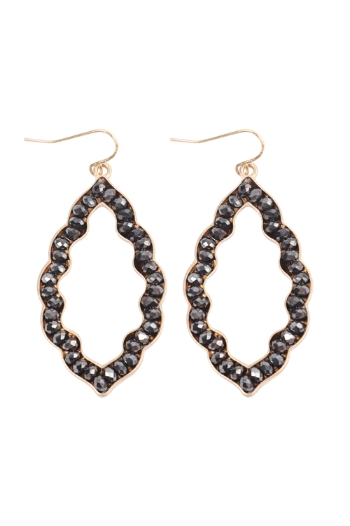 S7-4-1-VE2617WGHE - LEAF SHAPE WITH GLASS BEADS HOOK DROP EARRINGS MATTE GOLD HEMATITE/1PC