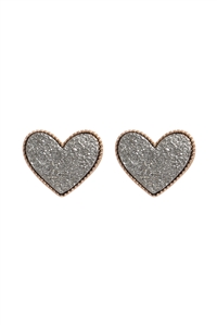 S4-4-1-VE2718GDHE - HEART DRUZY STUD EARRINGS-HEMATITE/1PC