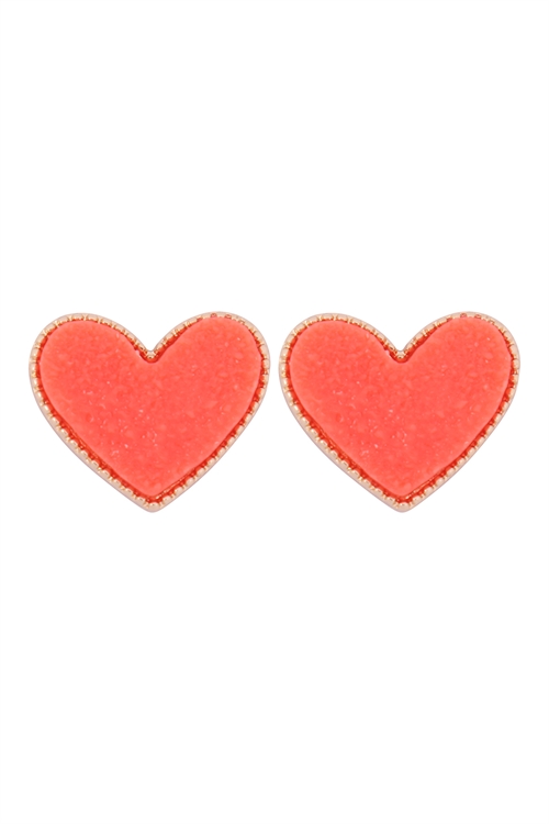 S1-1-1-VE2743GDCO - HEART DRUZY POST EARRINGS - GOLD CORAL/1PC