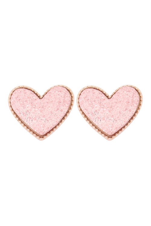 S1-2-3-VE2743GDCP - HEART DRUZY POST EARRINGS - GOLD CORAL PINK/1PC
