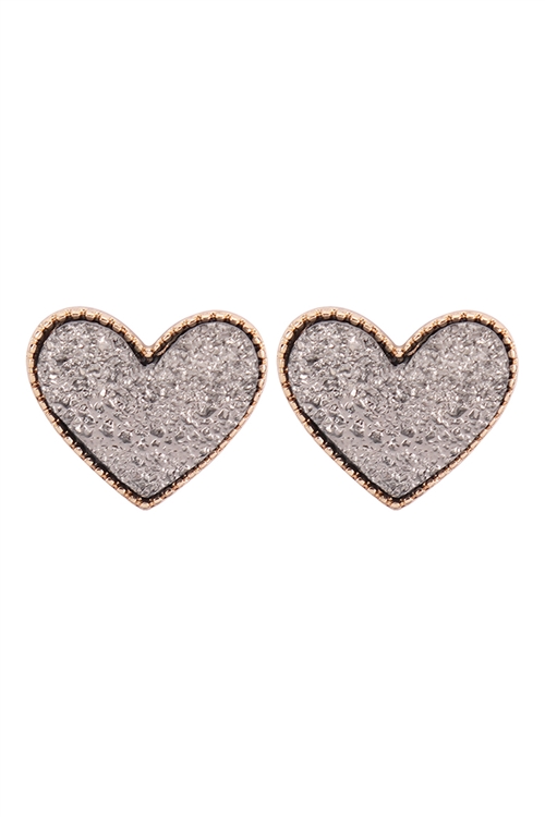 S1-1-1-VE2743GDHE - HEART DRUZY POST EARRINGS - GOLD HEMATITE/1PC