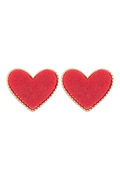 S1-2-3-VE2743GDRD - HEART DRUZY POST EARRINGS - GOLD RED/1PC