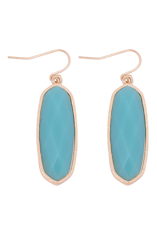 A1-1-3-VE2783GDAQ - OVAL  STONE FISH HOOK DROP EARRINGS - AQUA/1PC