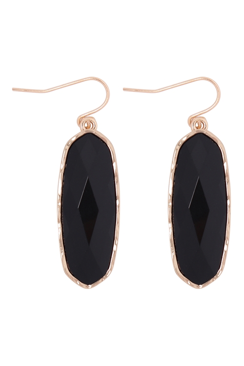 A1-3-4-VE2783GDBK - OVAL  STONE FISH HOOK DROP EARRINGS - BLACK/1PC