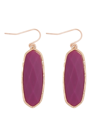 A1-1-3-VE2783GDFU - OVAL  STONE FISH HOOK DROP EARRINGS - FUCHSIA/1PC