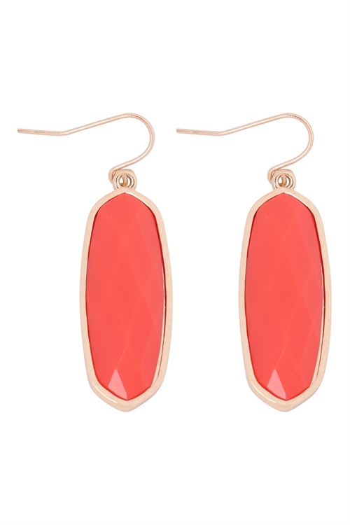 A1-1-3-VE2783GDOR -  - OVAL  STONE FISH HOOK DROP EARRINGS - ORANGE/1PC