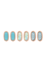 A2-1-2-VE2871MT1-3 PAIR SET STONE  EARRINGS - MULTICOLOR AQUA/1PC