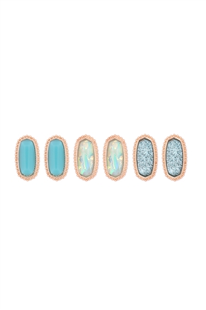 A2-1-2-VE2871MT1-3 PAIR SET STONE  EARRINGS - MULTICOLOR AQUA/1PC