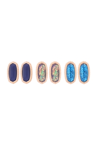 A2-1-2-VE2871MT3 - 3 PAIR SET STONE  EARRINGS - MULTICOLOR BLUE/1PC