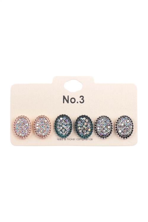 S6-4-3-VE2872MT15 - OVAL CLUSTER RHINESTONE STUD EARRINGS - MULTICOLOR 15/6PCS