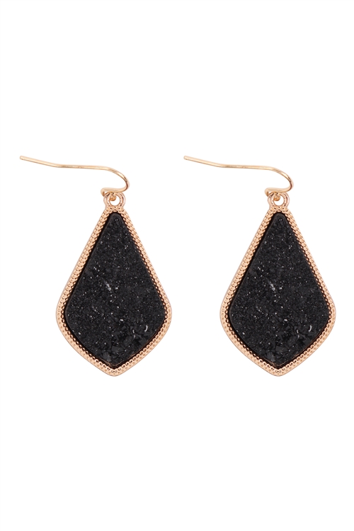 S1-1-3-VE2906GDBK - DRUZY DROP DANGLE FISH HOOK EARRINGS - BLACK/6PCS