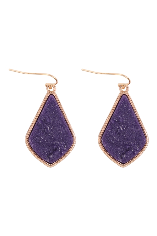 S1-1-3-VE2906GDPU - DRUZY DROP DANGLE FISH HOOK EARRINGS - PURPLE/6PCS