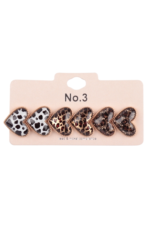 A2-2-3-VE3309MT1 - LEOPARD PRINT EPOXY GLITTERED 3 PAIR EARRING SET - MULTICOLOR/6PCS