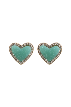 S6-4-2-VE3311AQ - VALENTINE HEART DRUZY WITH RHINESTONE POST EARRINGS-AQUA/1PC