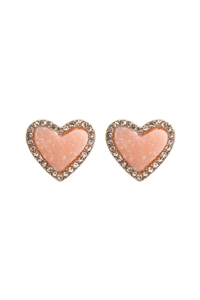 S6-4-2-VE3311LPK - VALENTINE HEART DRUZY WITH RHINESTONE POST EARRINGS-LIGHT PINK/1PC