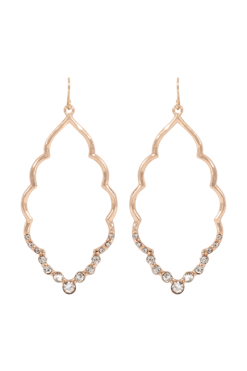 S6-6-4-VE3448GDCL - MARQUISE HAMMERED W/ PAVE RHINESTONE DROP EARRINGS-GOLD CLEAR/1PC