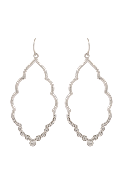 S5-5-2-VE3448WSCL - MARQUISE HAMMERED W/ PAVE RHINESTONE DROP EARRINGS-MATTE SILVER CLEAR/1PC