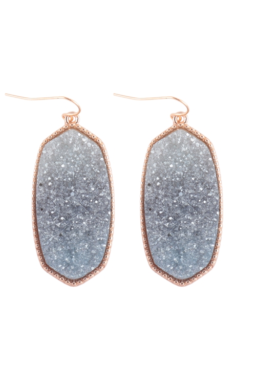 S1-7-4-VE3475GDGY - DRUZY GRADIANT PASTEL OVAL DROP HOOK EARRINGS - GOLD GRAY/6PCS