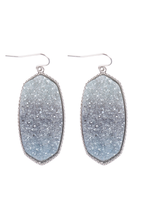 S1-5-5-VE3475RHGY - DRUZY GRADIANT PASTEL OVAL DROP HOOK EARRINGS - SILVER GRAY/6PCS