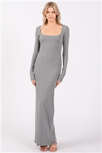 S46-1-1-VS-VID50945-CHAR - SQUARE NECK LONG SLEEVE RIB MAXI DRESS - CHARCOAL - 3-2-1