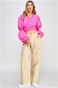 S46-1-1-VS-VIJ2390-HTPK - PRINCESS SLEEVE CROP JACKET - HOT PINK - 3-2-1