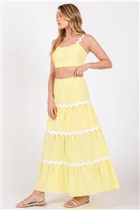 S46-1-1-VS-VIS50440-PLYW - WAVE TRIM POINT TIER MAXI SKIRT - PALE YELLOW - 3-2-1