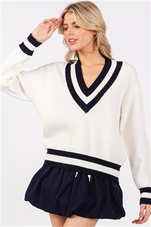 S46-1-1-VS-VIT51141-IV - LONG SLEEVE V-NECK SWEATER - IVORY - 3-2-1