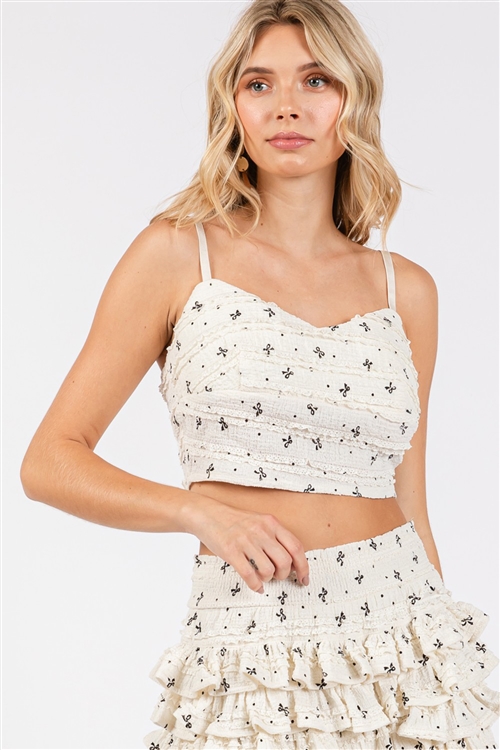 S46-1-1-VS-VIT51450-IV - TEXTURED KNIT MINI RIBBON PRINT TOP - IVORY - 3-2-1