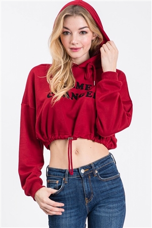 S46-1-1-VS-VIT8082-WN - SOLID PRINT CROPPED HOODIE - WINE - 3-2-1