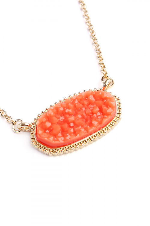 A2-1-3-VNE0531GDCO GOLD CORAL DRUZY STONE PENDANT NECKLACE AND STUD EARRING SET/6SETS