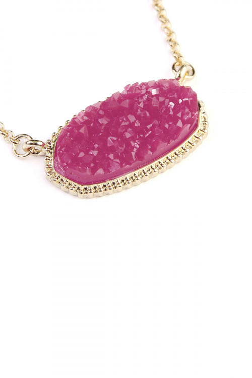 A2-1-3-VNE0531GDFU GOLD FUCHSIA DRUZY STONE PENDANT NECKLACE AND STUD EARRING SET/6SETS